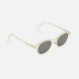 ZEGNA Rounded Champagne Sunglasses feature clear, round transparent frames in light beige and dark smoke lenses, displayed on a white background.