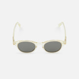 ZEGNA Rounded Champagne Sunglasses feature a transparent, retro-inspired oval frame with thick arms and smoke lenses, shown front-facing on a plain white background.