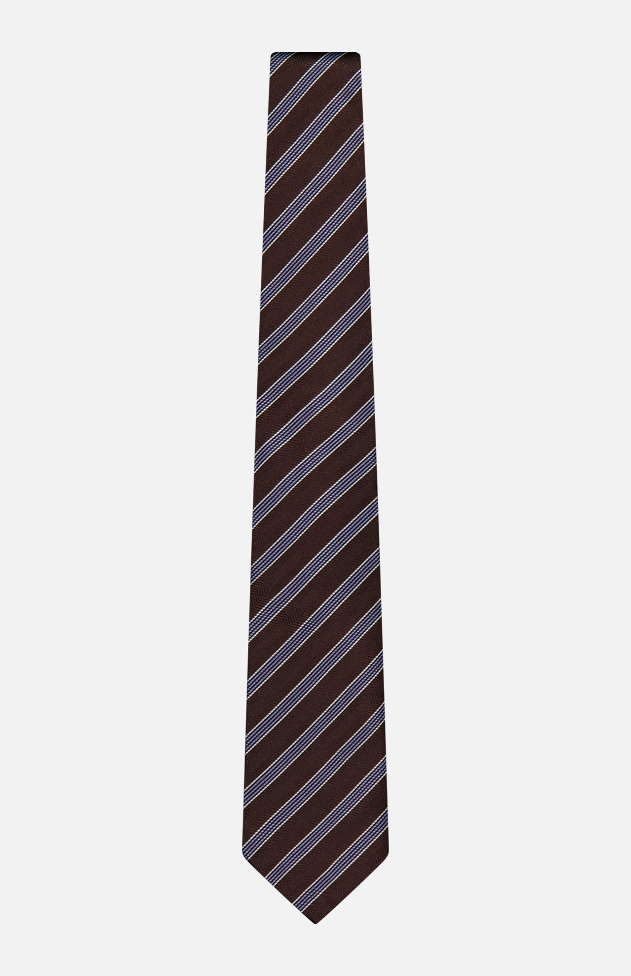 The ZEGNA Silk Jacquard Diagonal Stripes Neck Tie, featuring light blue and white stripes, made in Italy, is displayed on a plain white background.