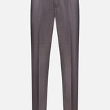 The ZEGNA Trofeo Wool Adjustable Tab Pants feature a tailored slim fit, gray hue, front crease, and hidden belt loops, shown on a white background.