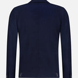 The Trofeo Seersucker Suit Jacket by ZEGNA is shown from the back against a white background, featuring a classic collar, long sleeves, and subtle stitching near the hem and cuffs—perfect for any men's professional wardrobe.