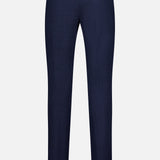 The ZEGNA Trofeo Seersucker Suit Trouser Pant is shown from the back in dark blue, featuring two slit pockets, a straight-leg fit, and adjustable side tabs against a plain white background.