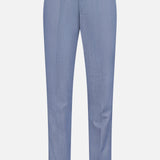 The ZEGNA Trofeo Selection Trousers Pants are showcased against a plain white background, crafted in luxurious light blue wool with belt loops, a front button and zipper closure, and a slim fit design.