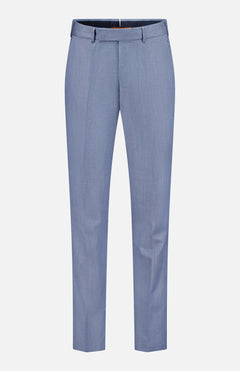 The ZEGNA Trofeo Selection Trousers Pants are showcased against a plain white background, crafted in luxurious light blue wool with belt loops, a front button and zipper closure, and a slim fit design.