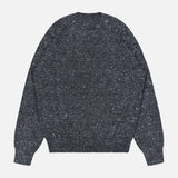 The ZEGNA Wool & Cashmere Blend Crewneck Sweater is displayed laid flat on a white background, highlighting its back view with long sleeves and ribbed hem, cuffs, and neckline. Crafted from a soft dark grey speckled knit, this men’s pullover combines warmth with refined style.
