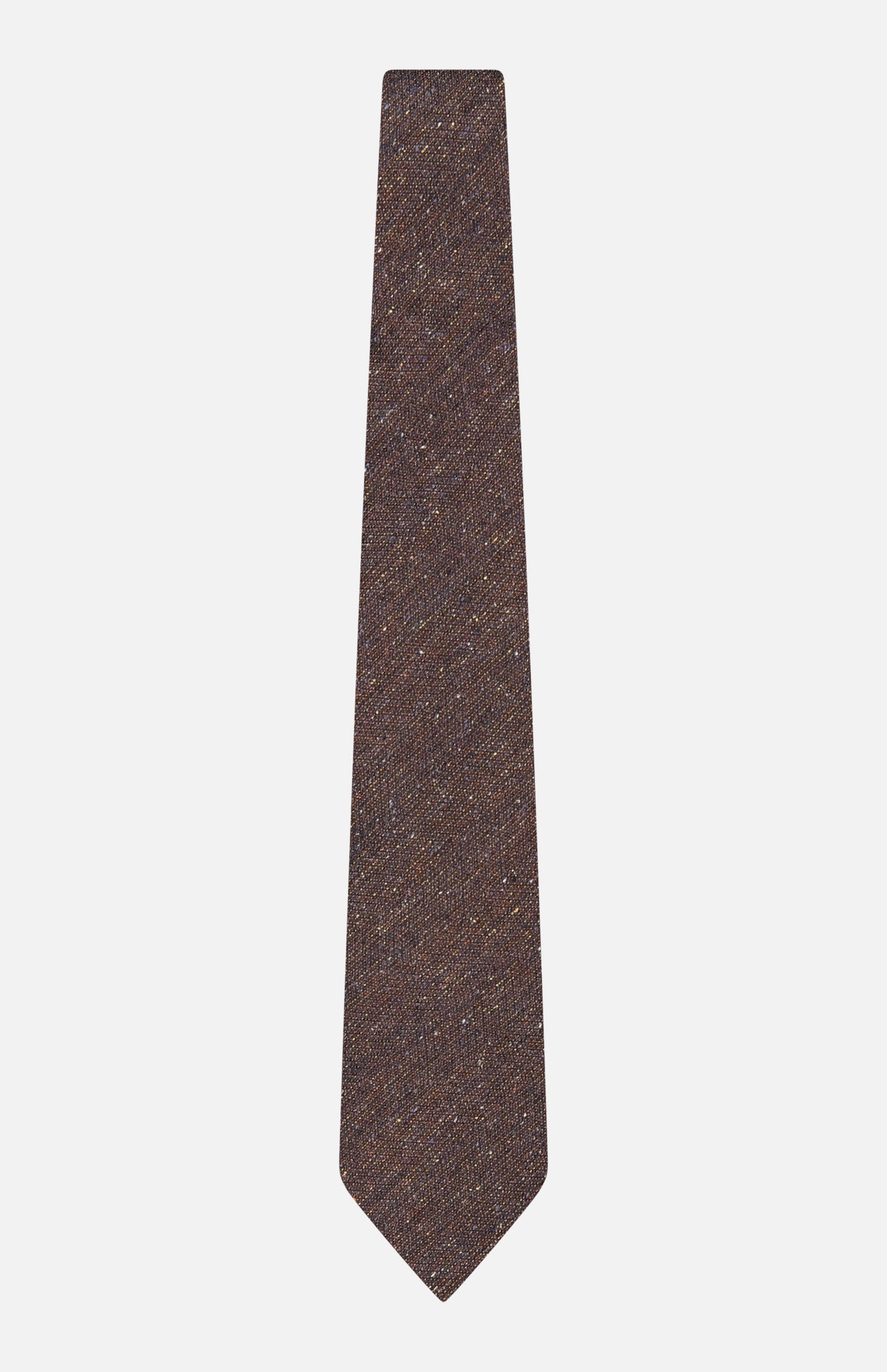 The ZEGNA Wool & Silk Jacquard Tie, featuring a subtle speckled pattern in dark brown, is crafted in Italy and showcased against a plain white background.