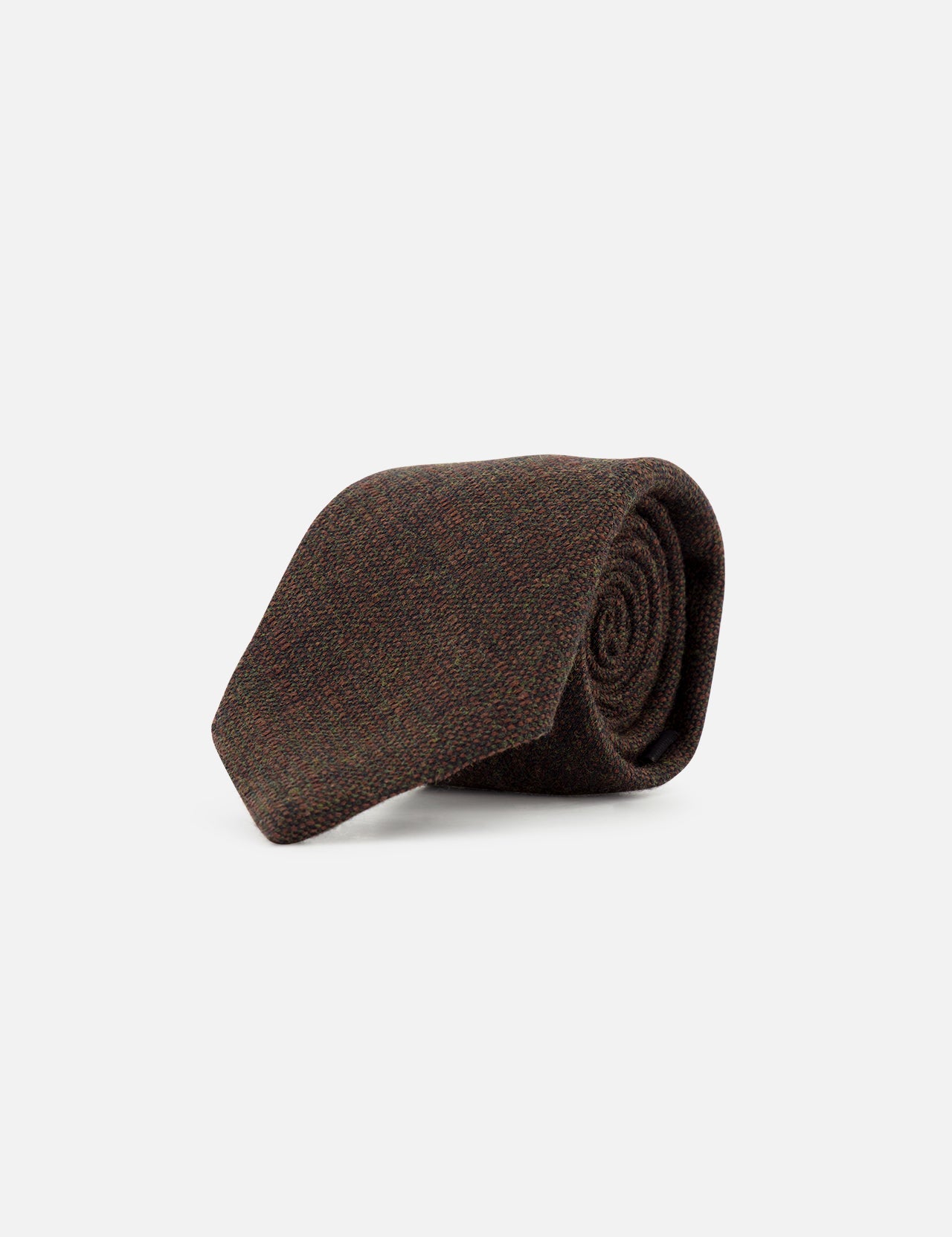 A ZEGNA Wool Jacquard Tie, crafted in Italy from pure wool, features a brown textured design and is shown rolled up against a plain white background.