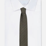 A crisp white dress shirt with a spread collar is paired with the ZEGNA Wool and Silk Tie in dark gray, both elegantly displayed against a plain white background.