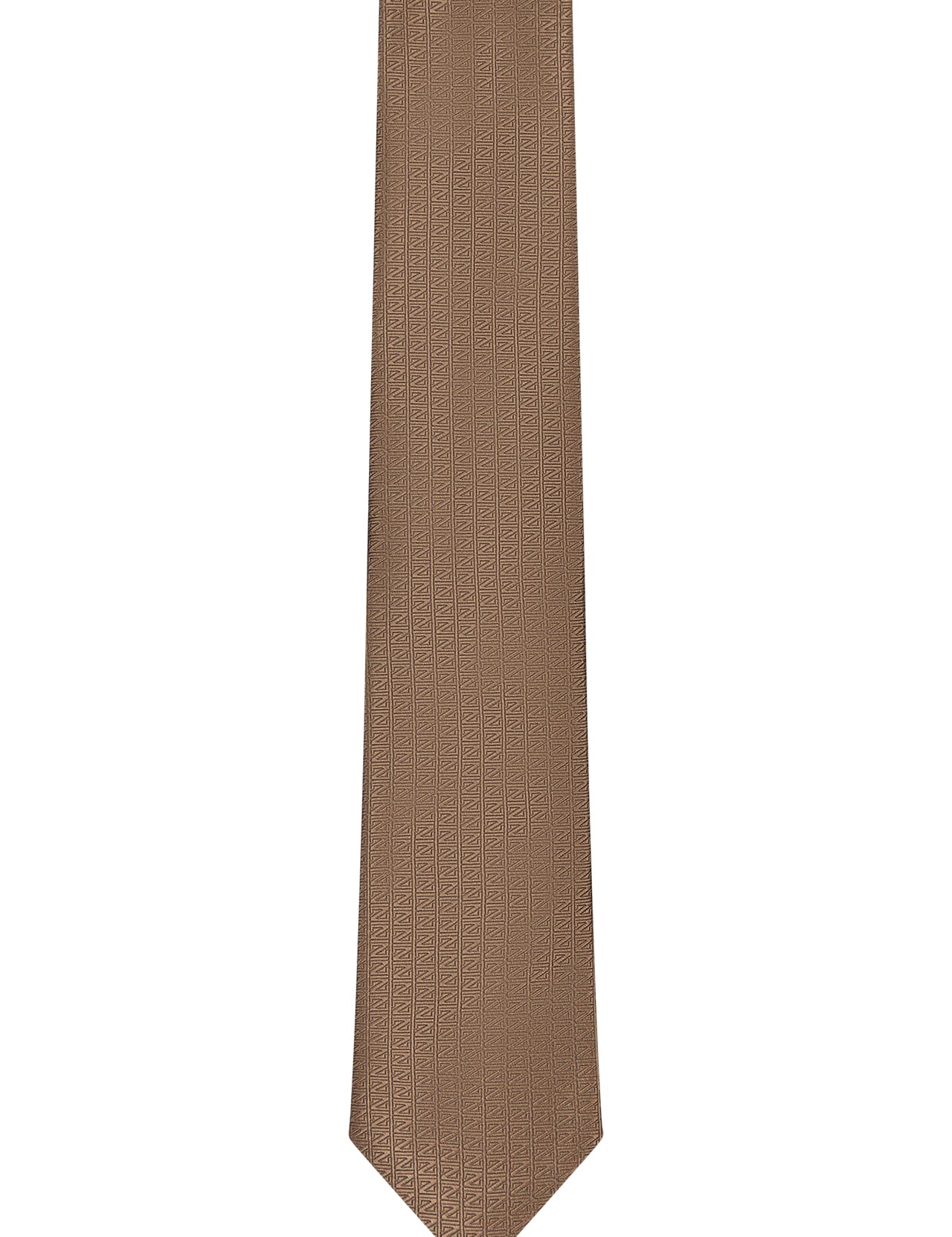 The ZEGNA Natural Silk Jacquard Tie features a light brown hue with a subtle textured pattern, crafted from fine silk and displayed flat on a white background.