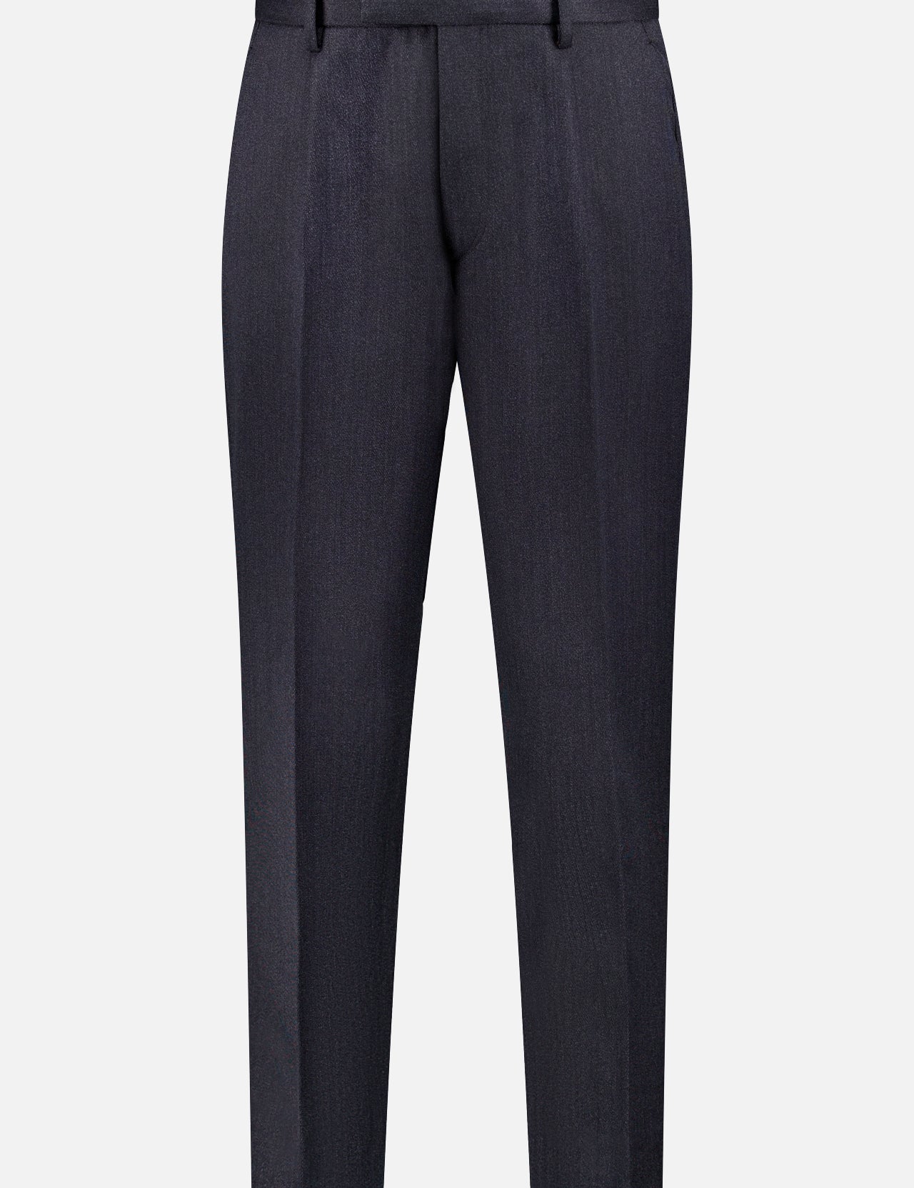 ZEGNA Pure Wool Pleated Fit Trouser Pants in dark navy for men, featuring belt loops, a zip fly, and pressed front creases, shown against a white background.