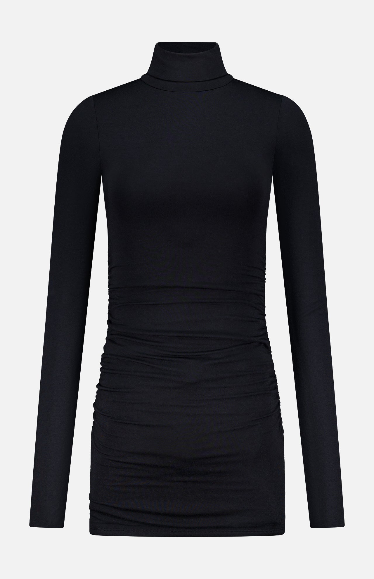 Long Sleeve Ruched Turtleneck Mini Dress (14730284990827)