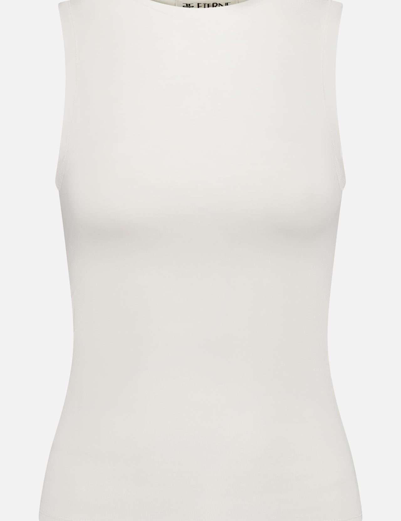 The ETERNE Sleeveless Crewneck Tank Top in crisp white offers a fitted silhouette, perfect for effortless layering—an essential versatile piece shown on a plain white background.