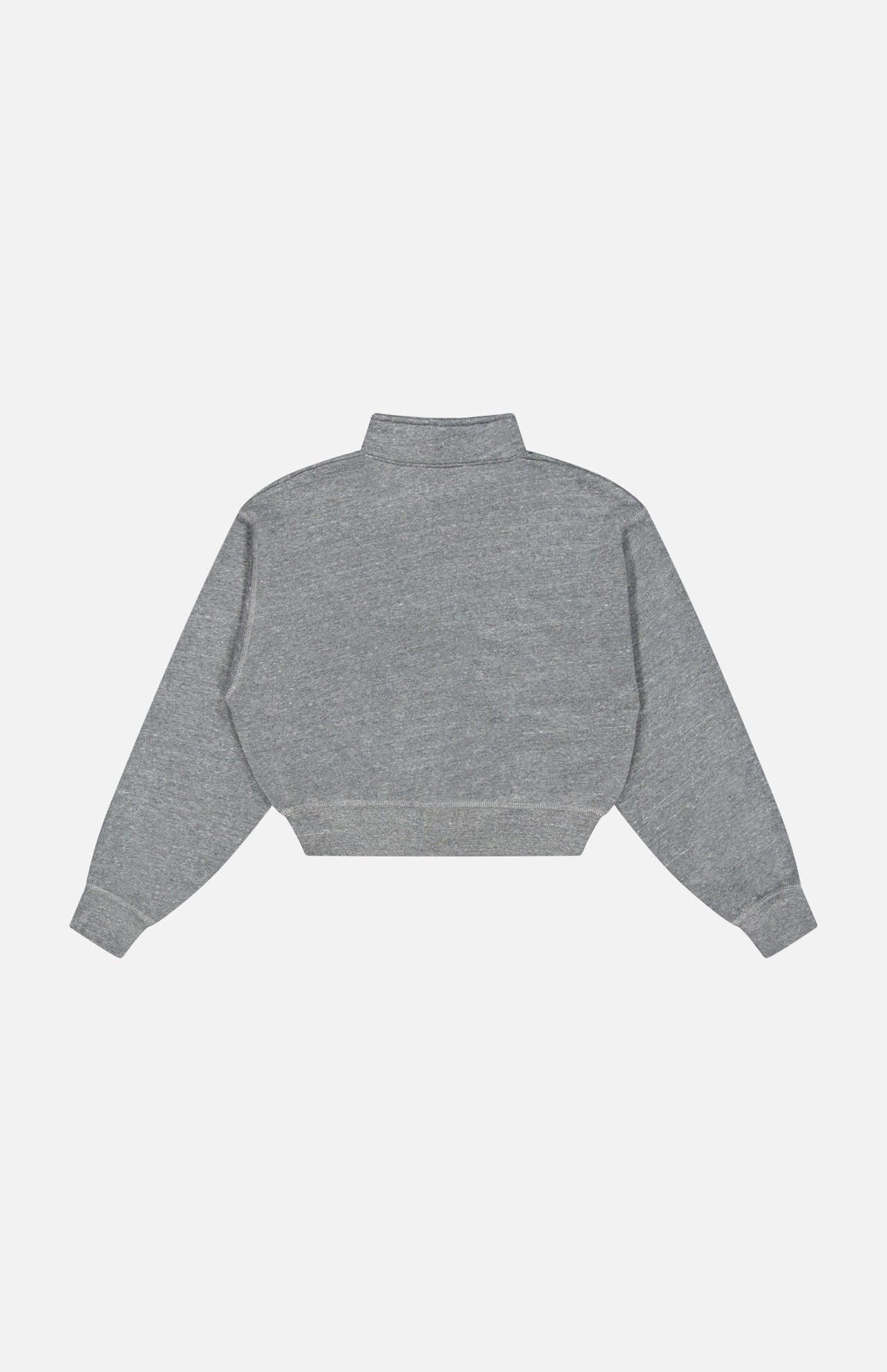 Grey Eterne Cropped Half-Zip Sweatshirt with a mock neck, long sleeves, and a half-zip front.