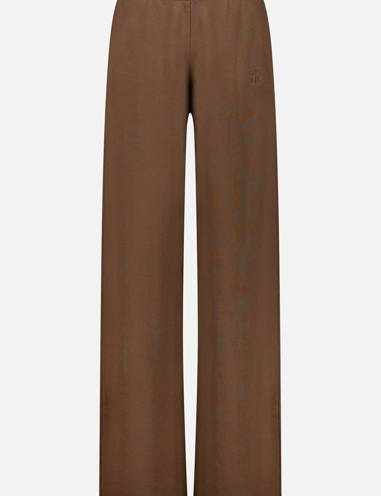 The ETERNE Oversized Wide Leg Sweatpant, featuring a brown French terry fabric, elastic waistband, and a subtle logo on the upper left side, is displayed against a plain white background.