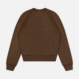 The ETERNE Shrunken V-Stitch Raglan Sweatshirt is displayed flat on a white background, shown from the back. Crafted in plain brown French terry, it features raglan sleeves along with ribbed cuffs and hem—a perfect choice for everyday wear.