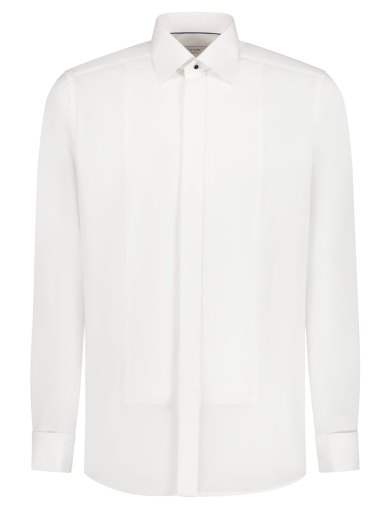 The ETON Bib Evening Shirt features long sleeves, a classic collar, covered button placket, and French cuffs—perfect for any black-tie look—shown against a plain white background.