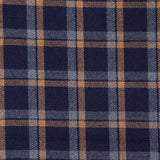 Introducing the ETON Check Merino Wool Scarf—a timeless accessory crafted in Italy, featuring a classic plaid pattern with intersecting navy blue, orange, and light gray lines.