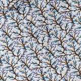 Close-up of the ETON Floral Print Slim Dress Shirt, showcasing a patterned white fabric with brown branches and blue leaves. A label at the top left displays the ETON brand.