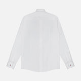 The ETON Geometric Effect Twill Contemporary Dress Shirt is shown from the back, featuring a classic collar, red accent buttoned cuffs, button-front closure, and wrinkle-resistant fabric against a white background.