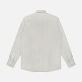 The ETON Semi Solid Cotton Linen Dress Shirt, in light gray with a classic collar and buttoned cuffs, is displayed from the back on a white background—a slim-fit formal shirt ideal for dress occasions.