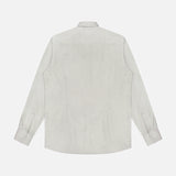 The ETON Semi Solid Cotton Linen Dress Shirt is shown from the back in light gray on a white background. This long-sleeve, button-up shirt features a classic collar, buttoned cuffs, and a straight hem—ideal for formal occasions.