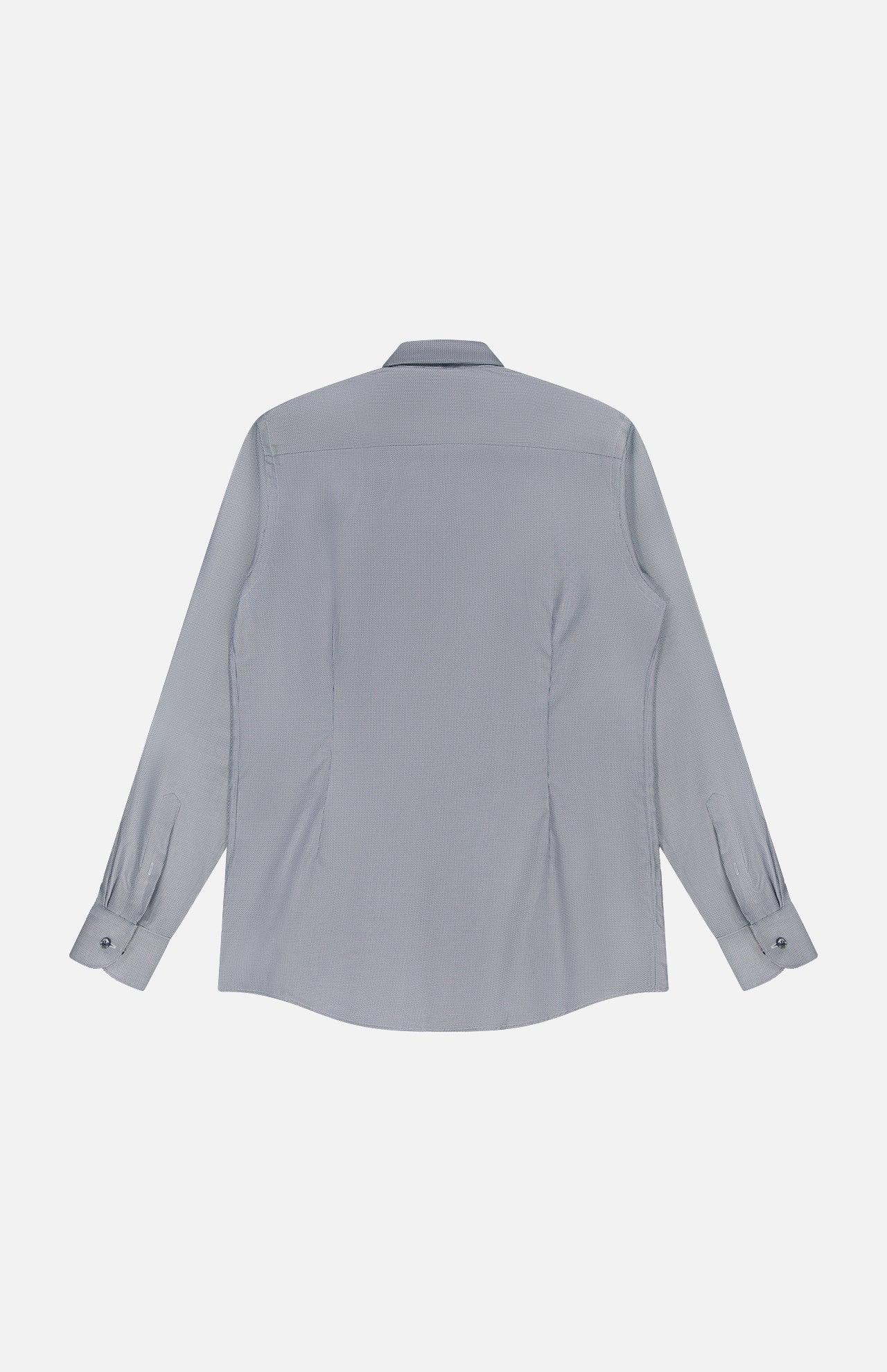 The ETON Semi Solid Dobby Contemporary Dress Shirt is shown from the back in light gray, featuring a classic collar and buttoned cuffs. This wrinkle-resistant dress shirt combines timeless style with everyday practicality.
