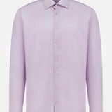 The ETON Semi Solid Signature Twill Dress Shirt is a light purple, slim fit shirt with a classic collar and button-down front, crafted from soft organic cotton, shown on a plain white background.