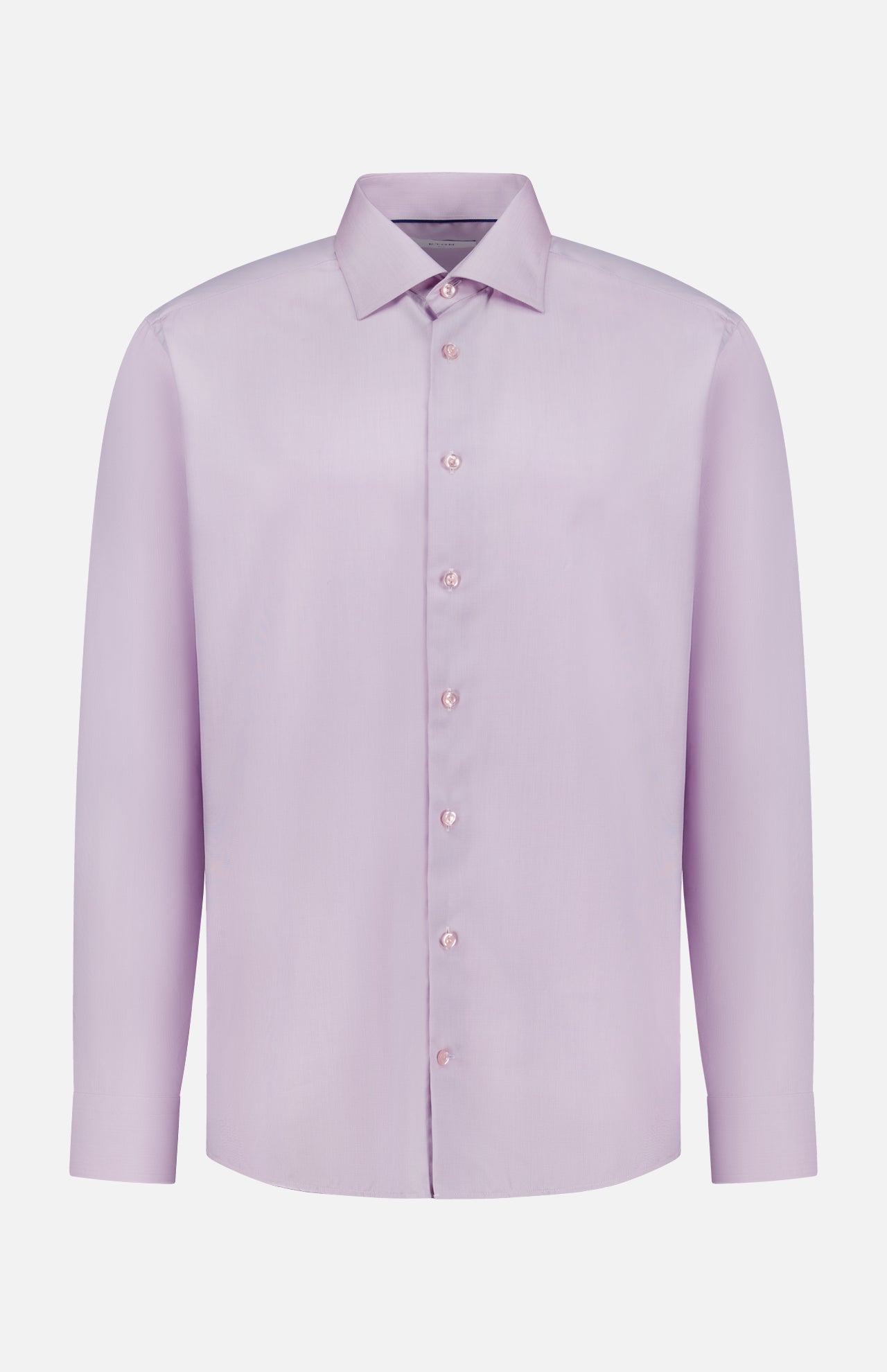 The ETON Semi Solid Signature Twill Dress Shirt is a light purple, slim fit shirt with a classic collar and button-down front, crafted from soft organic cotton, shown on a plain white background.