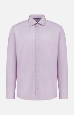 The ETON Semi Solid Signature Twill Dress Shirt is a light purple, slim fit shirt with a classic collar and button-down front, crafted from soft organic cotton, shown on a plain white background.