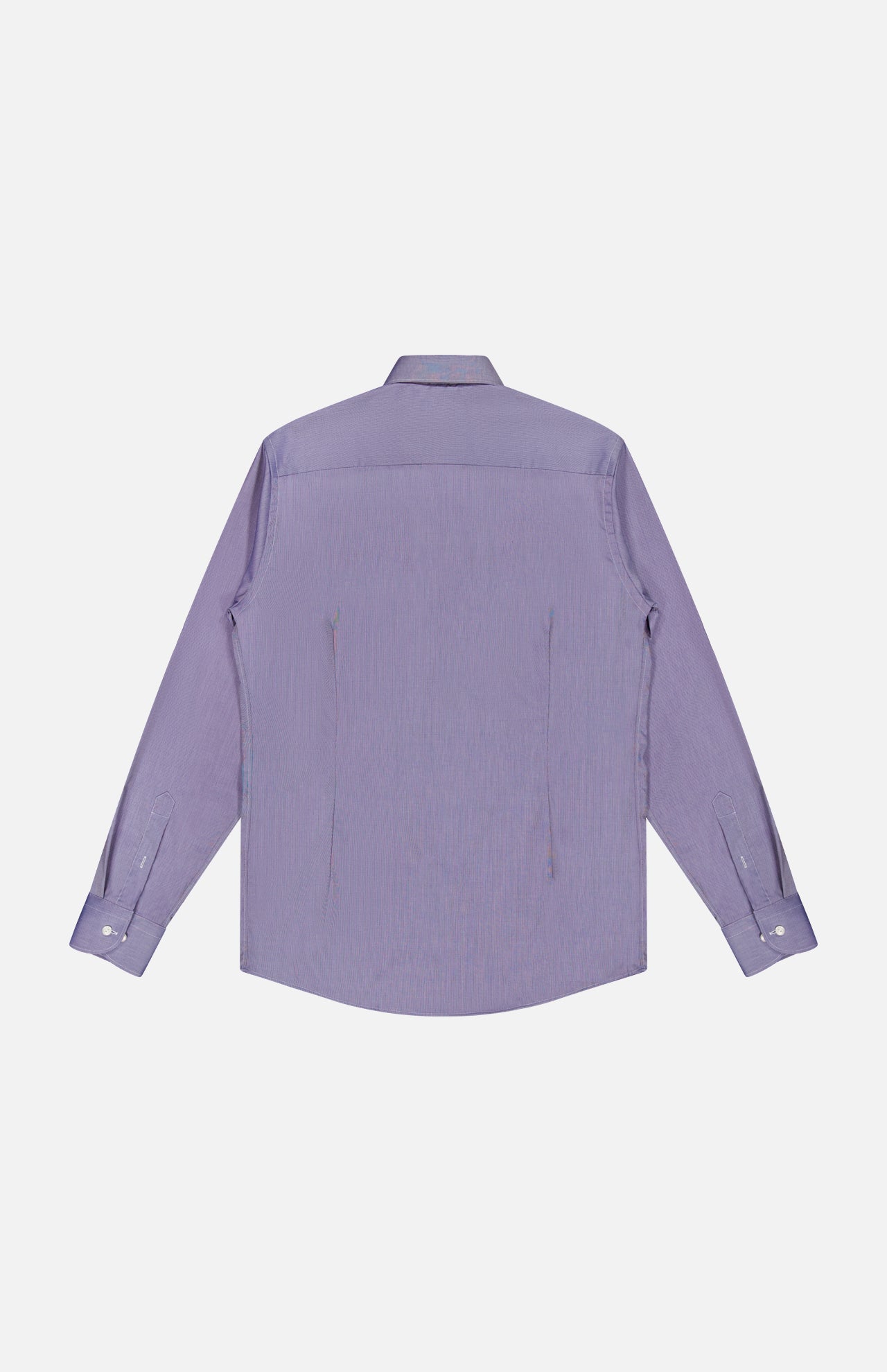 Back view of an Eton Semi Solid Twill Contemporary Shirt in purple, featuring a long-sleeved tailored design with a point collar and button cuffs.