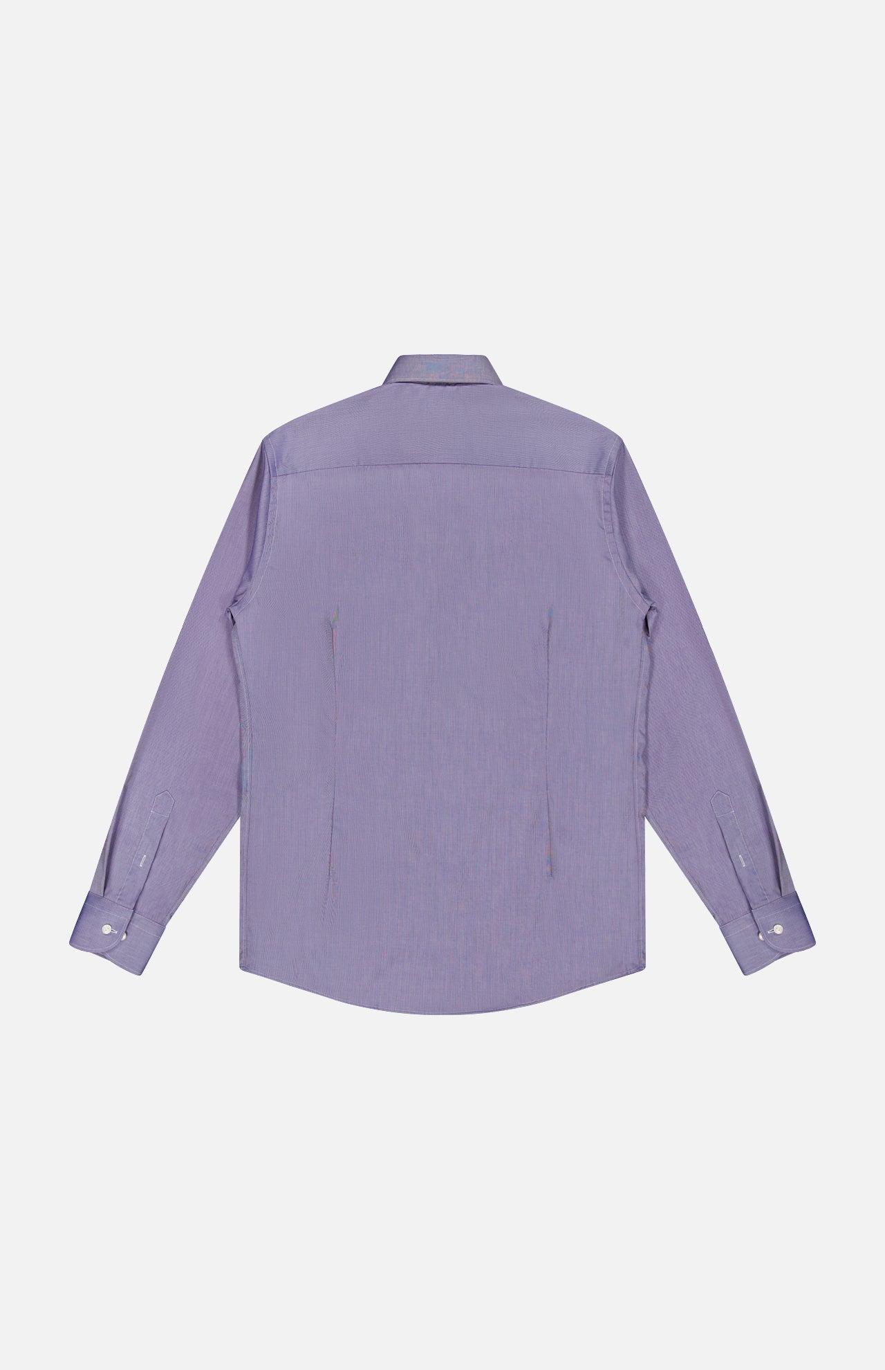 Back view of an Eton Semi Solid Twill Slim Dress Shirt, a slim-fit, purple long-sleeved dress shirt with a pointed collar and buttoned cuffs.