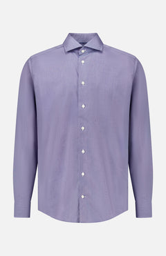 Eton Semi Solid Twill Slim Dress Shirt in purple, featuring long sleeves, a slim fit, button-down front, and a wide spread collar.