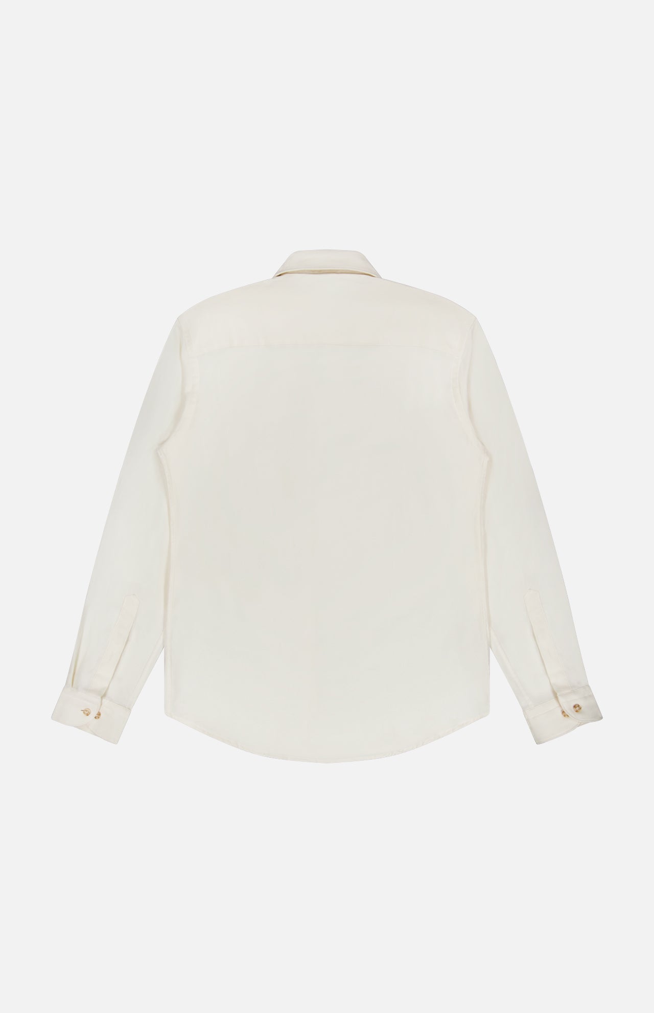 The ETON Solid Flannel Shirt, crafted from off-white cotton by Italian mill Canclini, features long sleeves, a curved hem, and buttoned cuffs. Shown from the back against a white background, it offers effortless casual comfort.