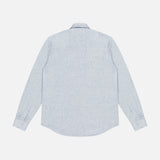 The ETON Solid Linen Dress Shirt for men in light blue features long sleeves, a classic collar, and cuffs, displayed from the back against a plain white background.