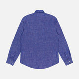The ETON Solid Linen Dress Shirt for men features long sleeves and button cuffs in blue textured fabric, displayed from the back against a plain white background.