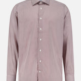 The ETON Striped Fine Twill Contemporary Dress Shirt is a men's long-sleeve, button-up office shirt with a classic collar and white buttons, crafted from wrinkle-resistant cotton and shown against a plain white background.