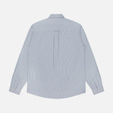 The Striped Cotton Oxford Shirt by ETON is shown from the back in light blue and white vertical stripes, featuring a back yoke, box pleat, and buttoned cuffs in soft cotton.