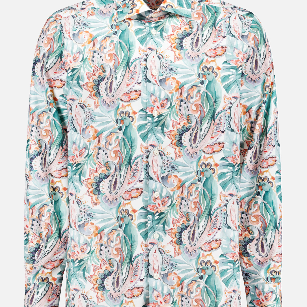 Slim Fit Parrot Motif Signature Twill Shirt (14628571382123)