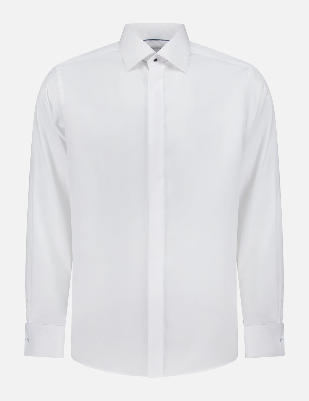 The ETON Solid Tux Shirt Contemporary Fit features a classic pointed collar and buttoned cuffs, ideal for formal occasions, shown against a plain white background.