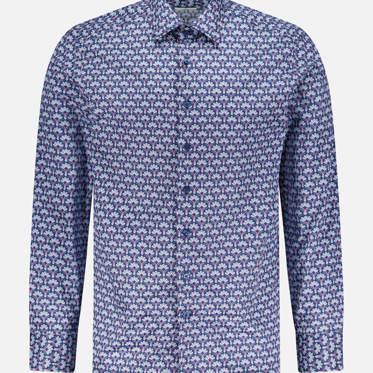 The ETRO Cotton Long Sleeve Shirt features a small blue and pink geometric print and is shown against a plain white background.