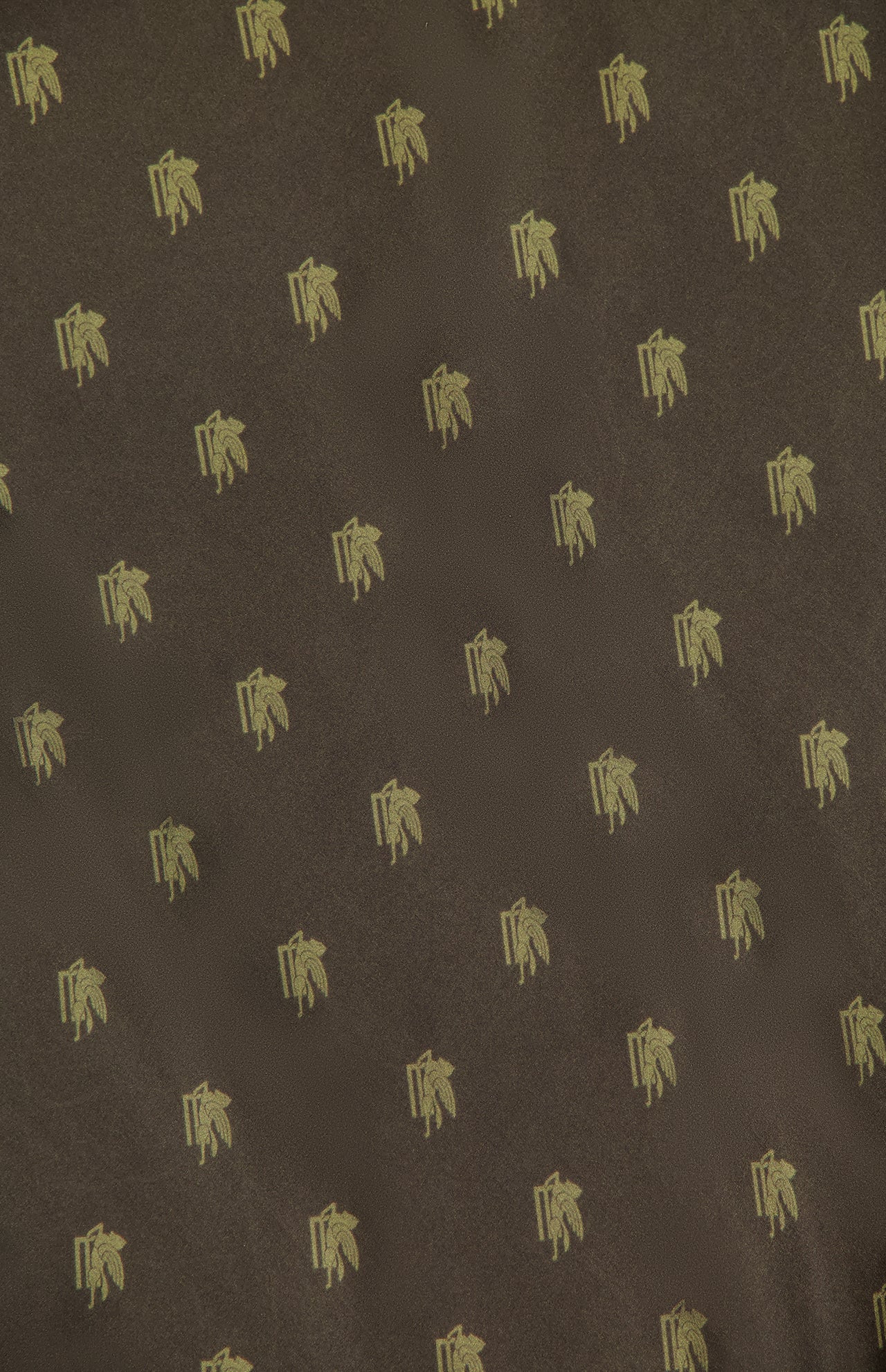 ETRO Paisley Bandana Scarf in dark brown fabric features evenly spaced small gold palm tree motifs, evoking the look of a classic silk bandana.