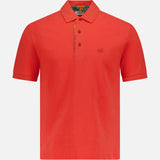 The ETRO Roma Printed Detail Polo Shirt features a bright tangerine hue, short sleeves, a collar, three buttons, and subtle logo embroidery on the left chest—an essential for men, shown on a plain white background.