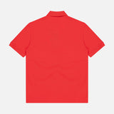 Back view of ETRO's Roma Printed Detail Polo Shirt for men in tangerine, featuring short sleeves and a classic collar, shown on a white background.