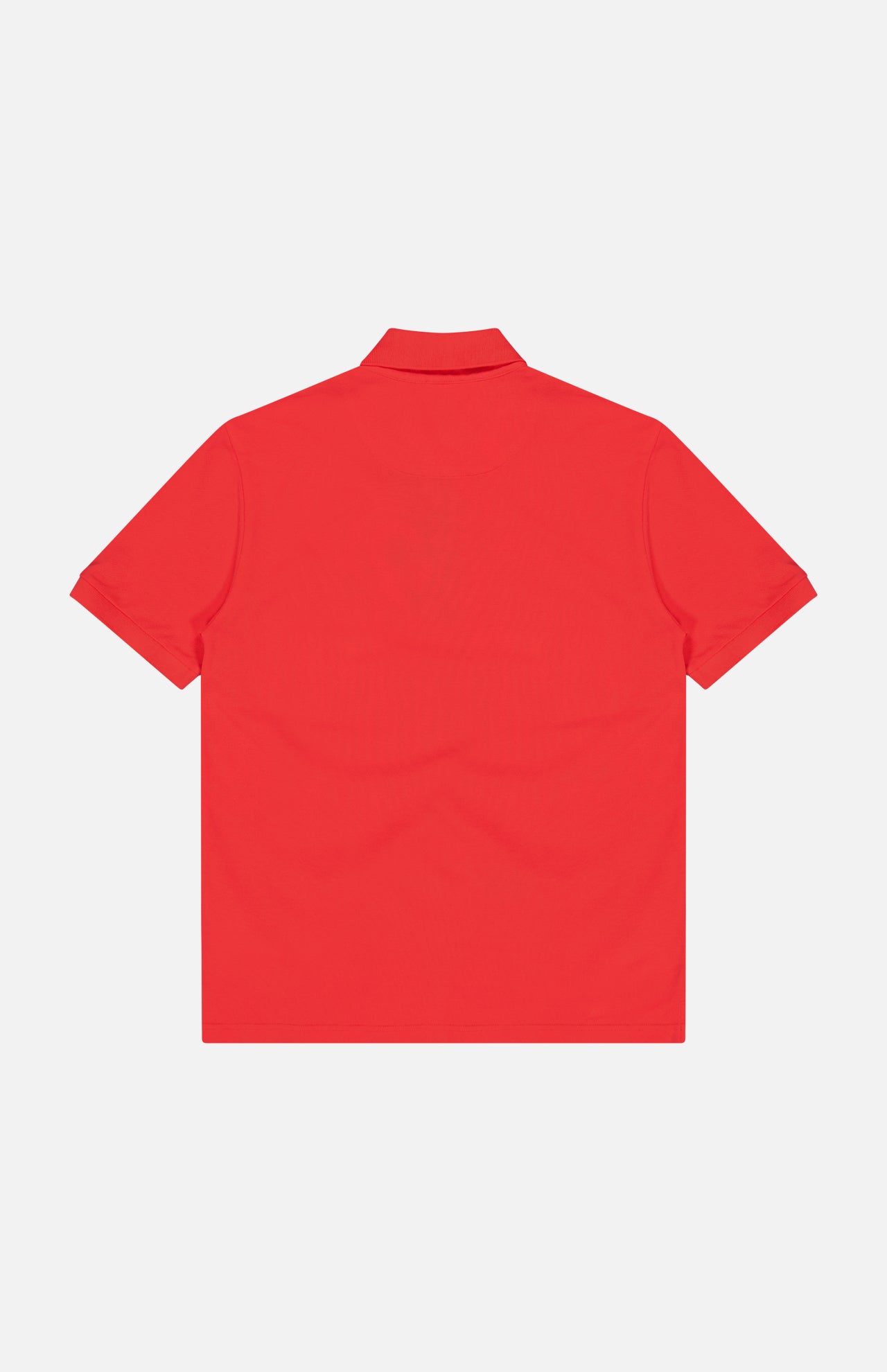 Back view of ETRO's Roma Printed Detail Polo Shirt for men in tangerine, featuring short sleeves and a classic collar, shown on a white background.