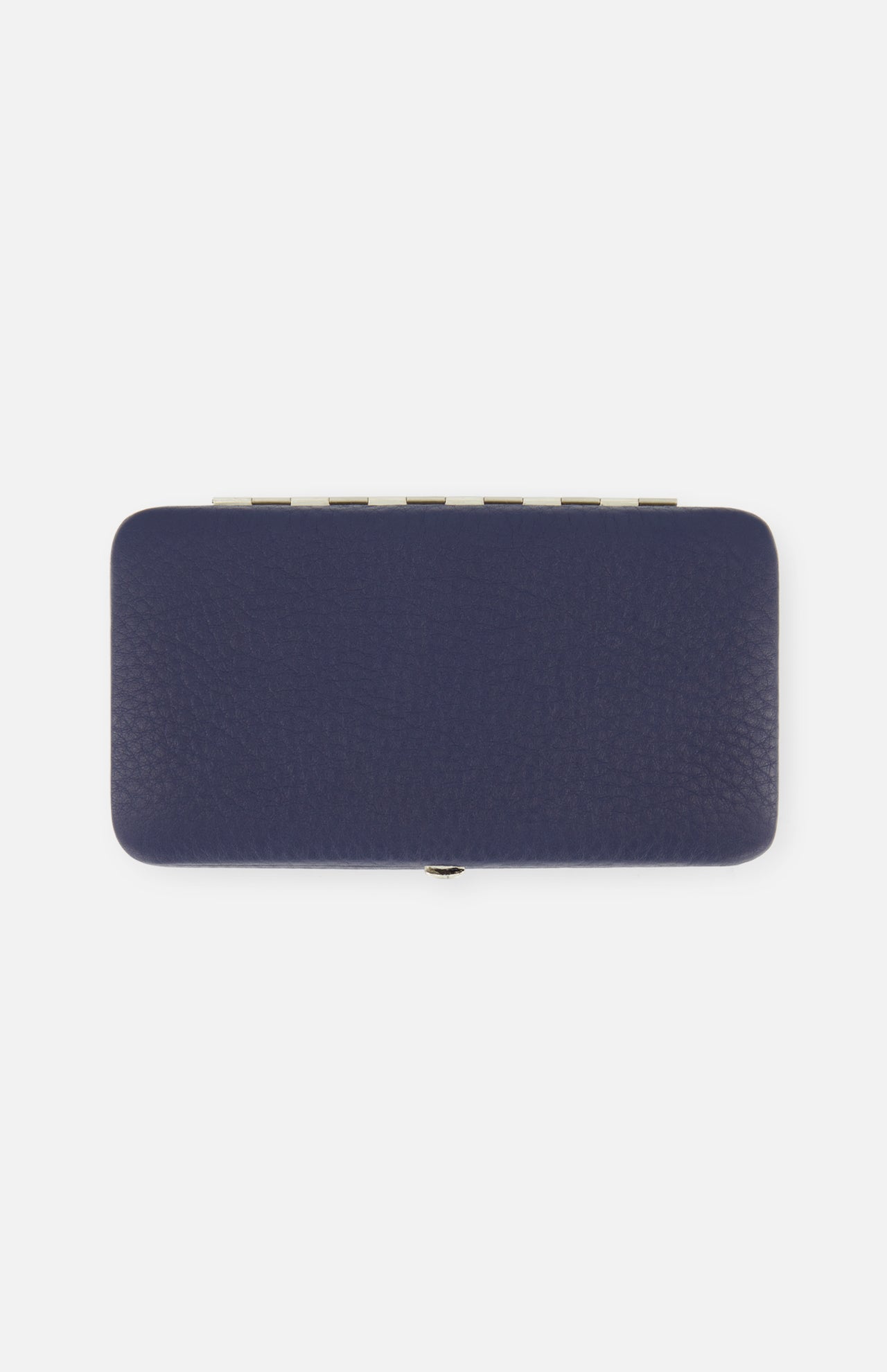 The F. HAMMANN Cowhide Jewelry Box is a rectangular, navy blue leather case with a textured surface and metal hinge, shown closed against a plain white background.