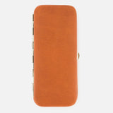 A rectangular brown leather Cowhide Golf Set by F. HAMMANN, made in Germany, with a gold clasp and metal hinge, shown on a plain white background.