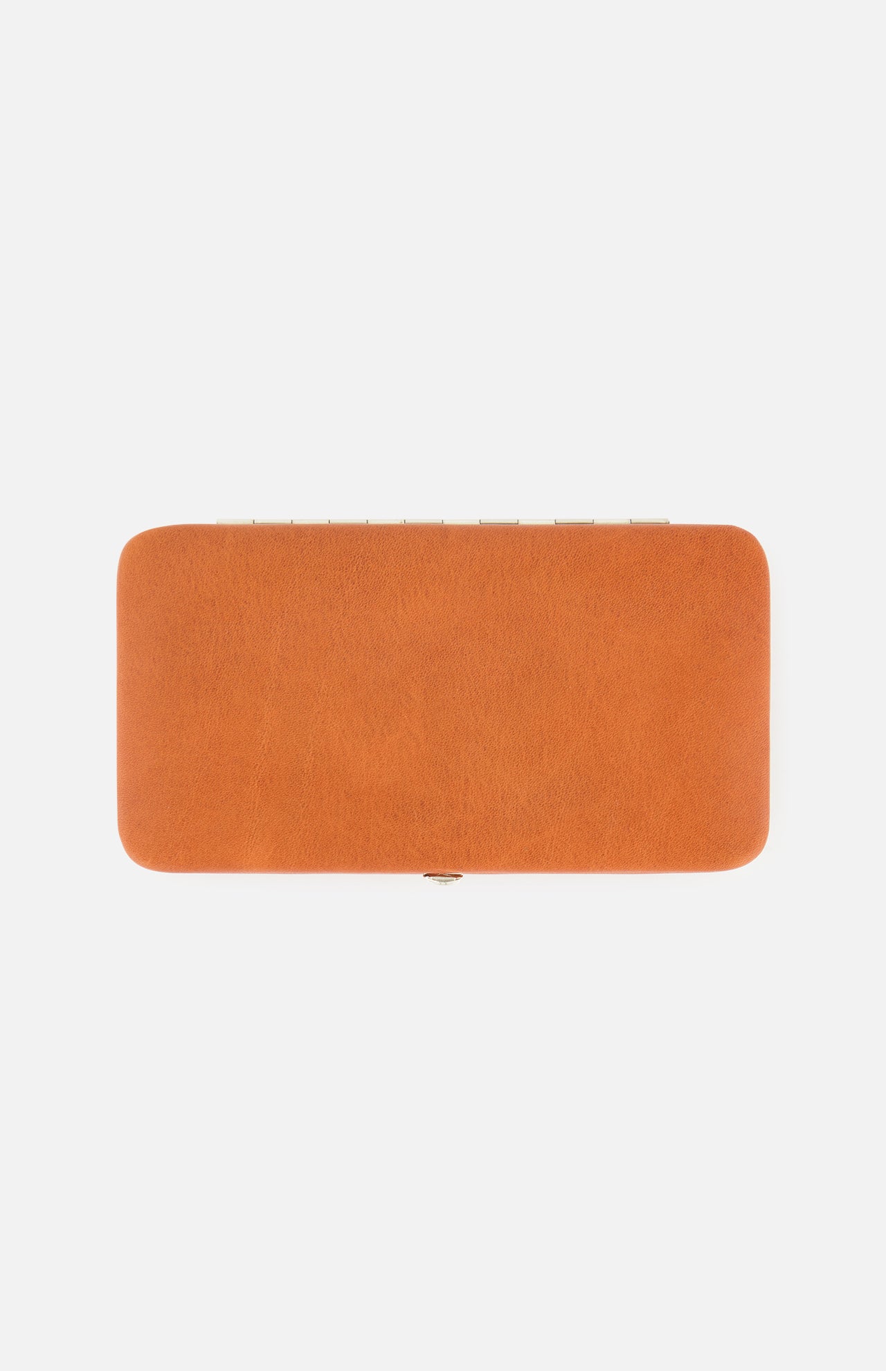 The F. HAMMANN Cowhide Jewelry Box is a rectangular, tan-brown leather case with rounded corners, made in Germany, shown on a plain white background.
