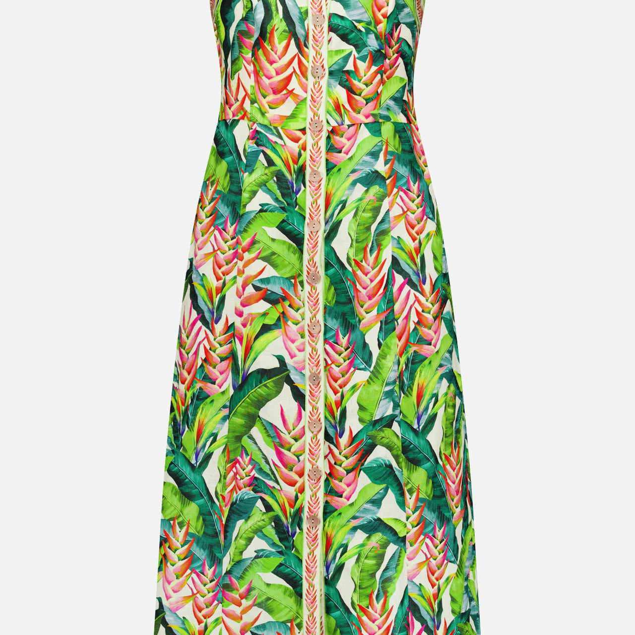 Linen Midi Leaf Print Dress (14675352813931)
