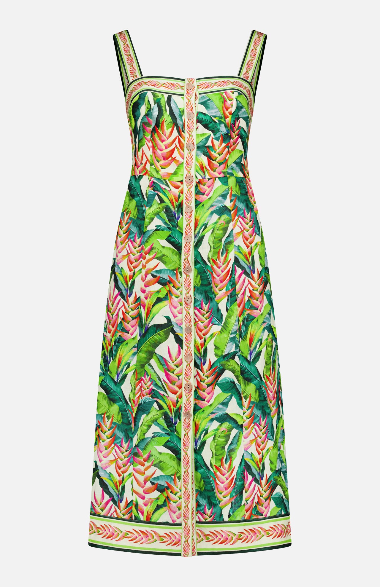 Linen Midi Leaf Print Dress (14675352813931)