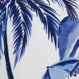 Blue and purple watercolor-style illustration evokes a tropical beach scene, inspiring the FARM RIO Wonderful City Mix Maxi Dress—perfect for fans of bold, artistic patterns and standout summer style.